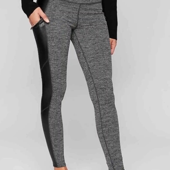 Athleta Lux Herringbone Metro Drifter Faux Leather Moto Leggings w Pockets Sz S - Picture 2 of 7